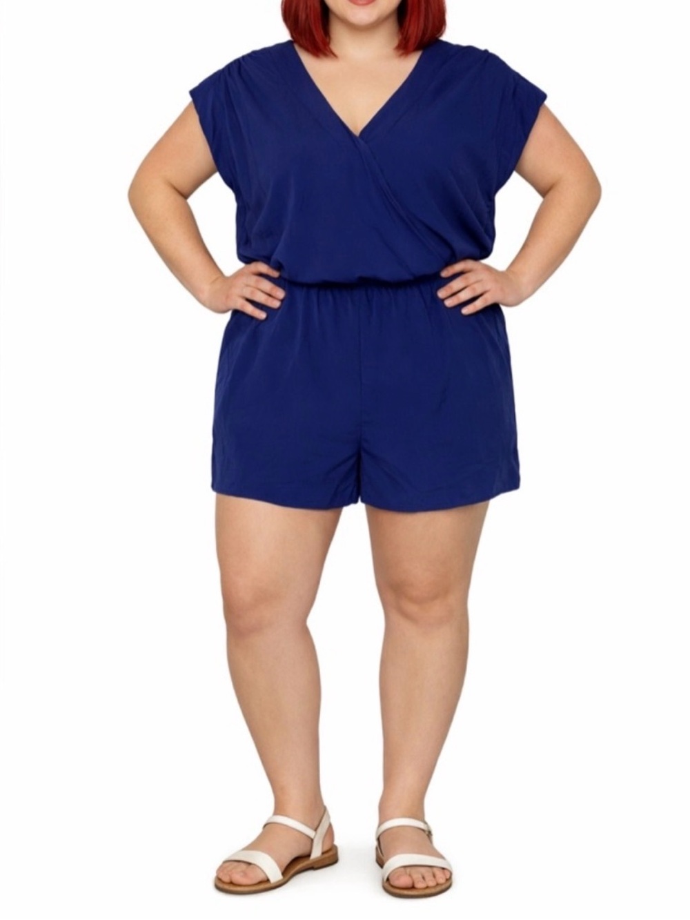 RD Style Pocket Romper Cobalt Blue V-neck Casual Beachy Shorts Jumpsuit Playsuit